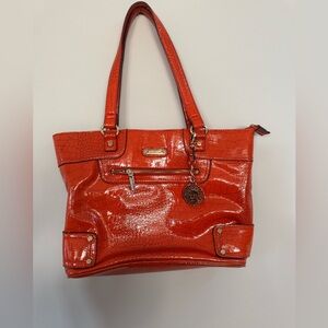 Anne Klein Orange & Gold Crocodile Embossed Tote Bag